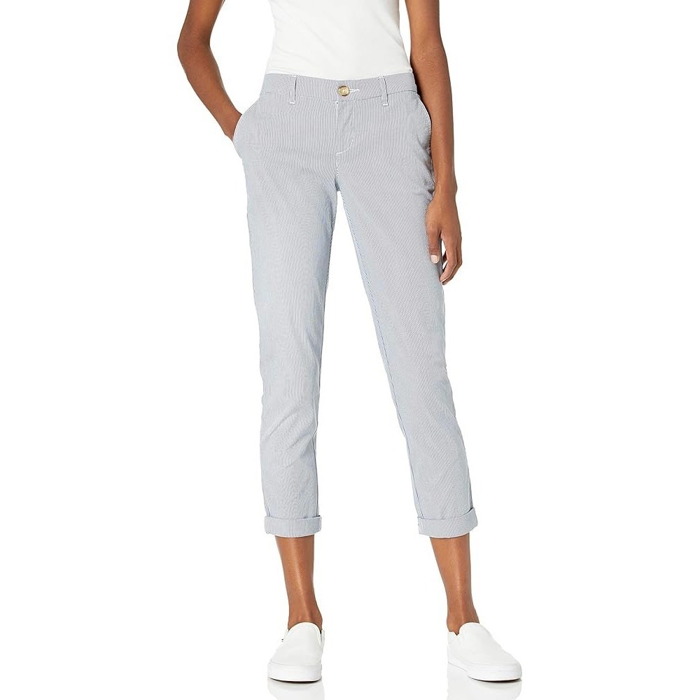 Tommy Hilfiger Womens Blue White Striped Stretch Tapered Slim Chino Pants Size 6
